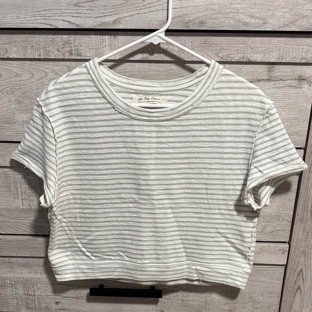 We The Free Light Gray Striped Crop Top